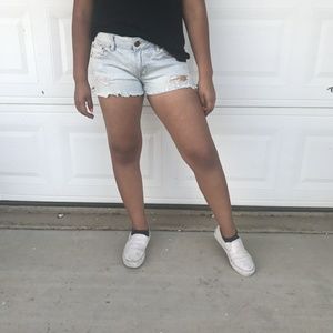 American eagle light blue denim shorts